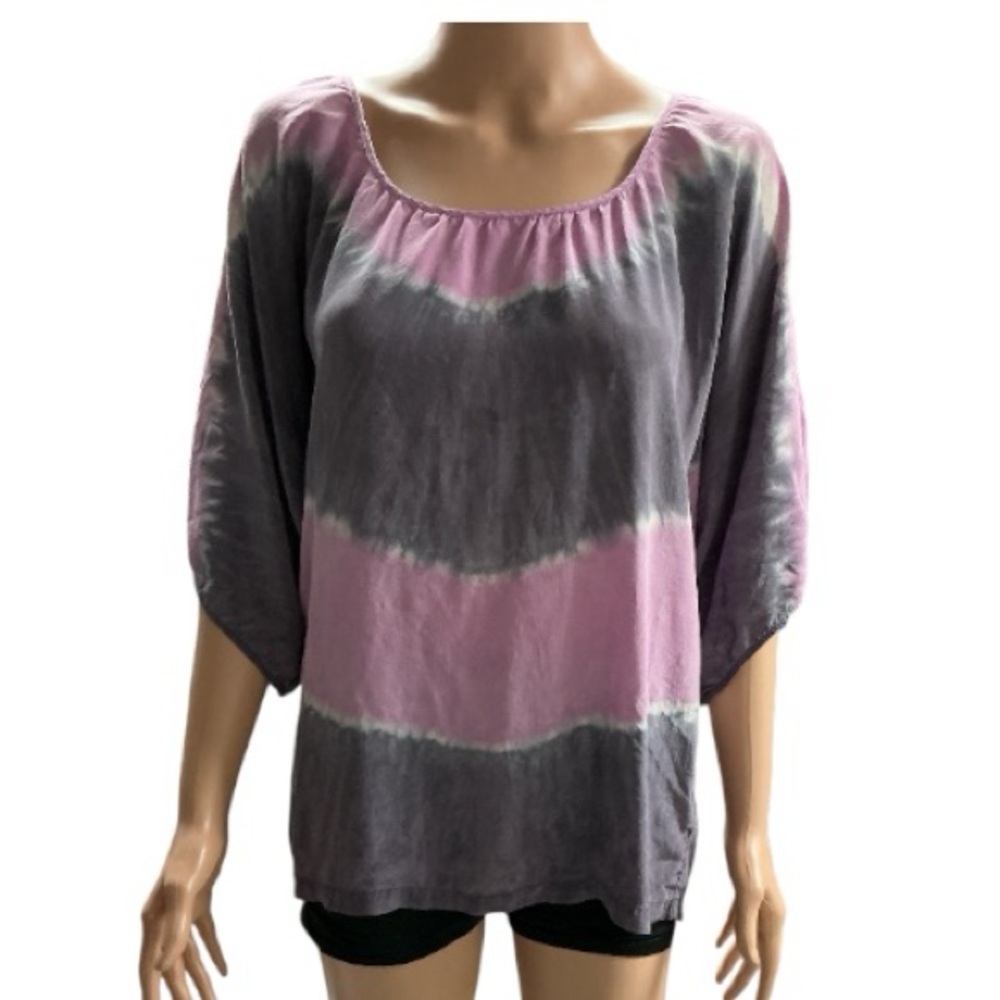 Matty M - EC - Women's Silk Blouse - Pink and Gray Tie-Dye